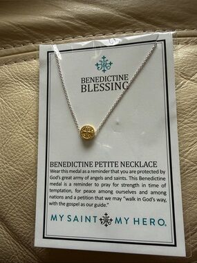 My Saint My Hero Petite Gold Medal Necklace. Brand new